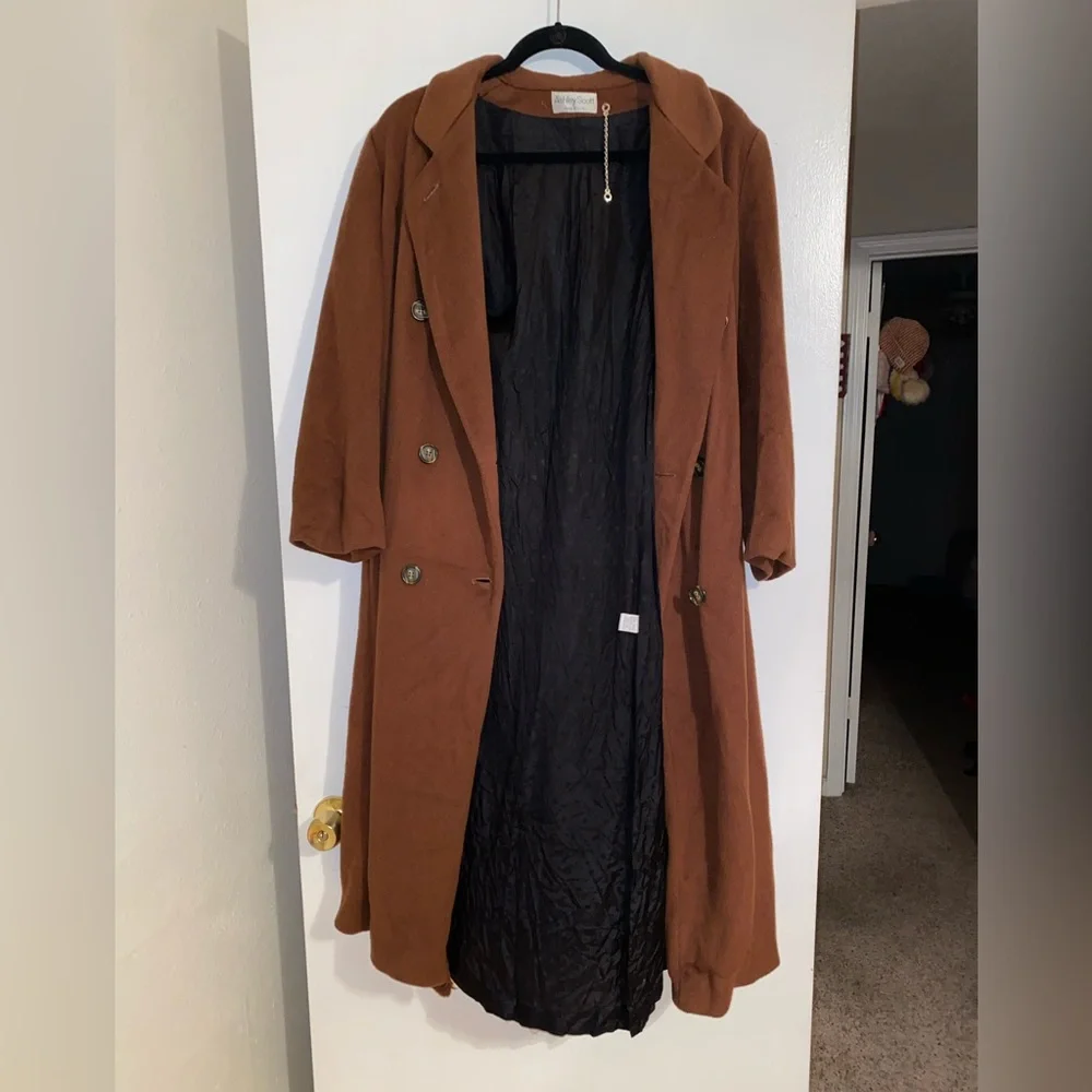 Ashley Scott 100% wool caramel brown long heavy warm double breasted trench coat - Picture 3 of 15